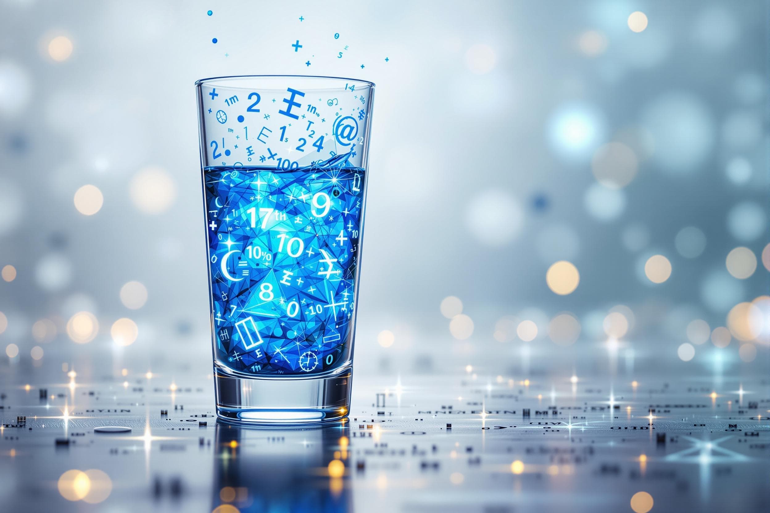 glass on half full of water stands in front of people